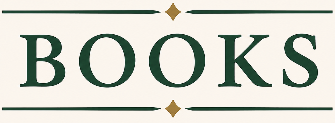 Sign with the word 'BOOKS' in large green letters, decorative gold accents above and below the text.