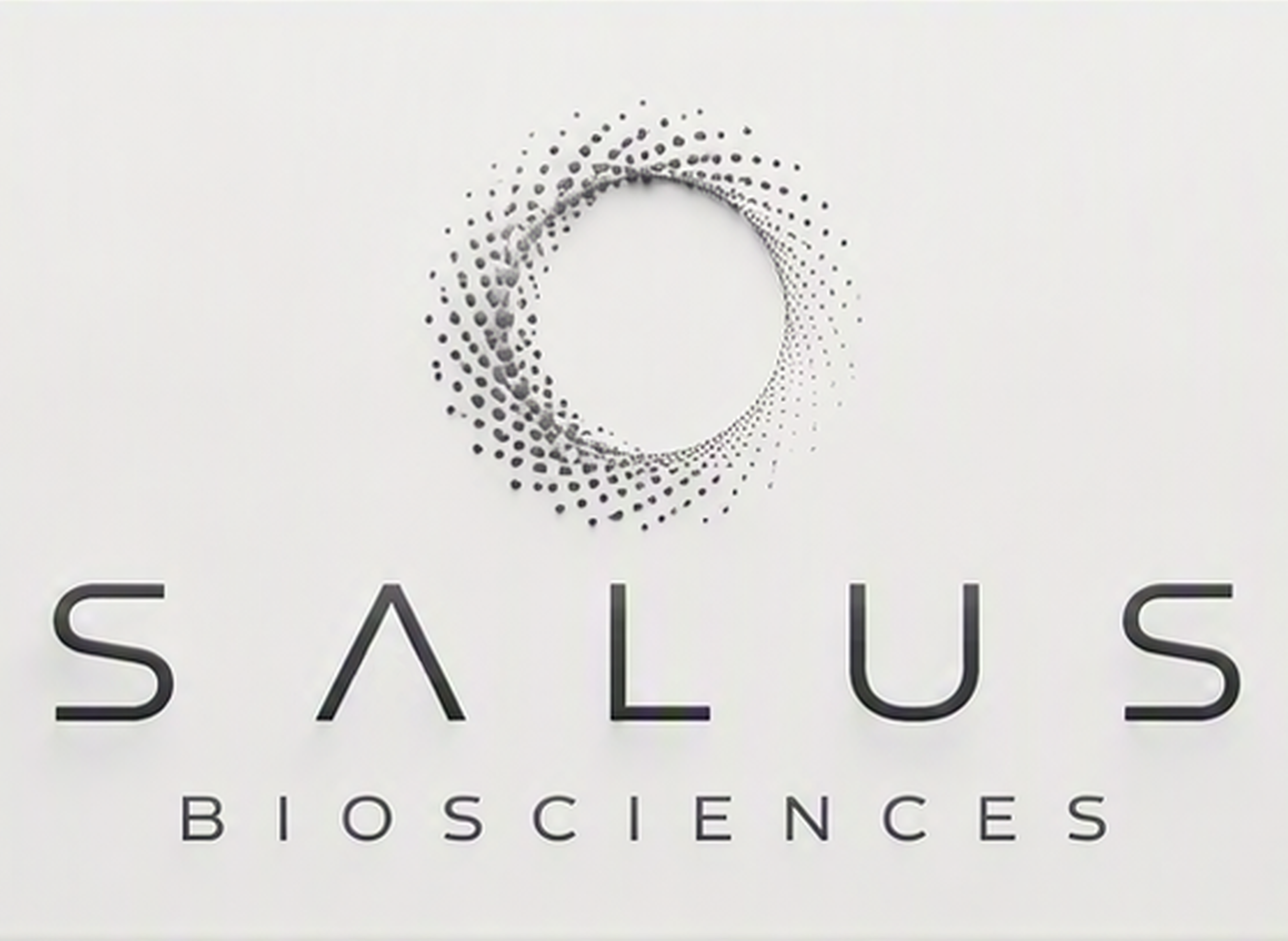 Logo of SALUS Biosciences with a circular dotted design above the company name