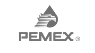 Logotipo de PEMEX con un fondo gris.