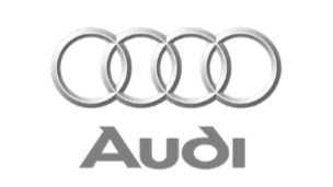 Logotipo de Audi con cuatro círculos entrelazados y la palabra 'Audi' debajo