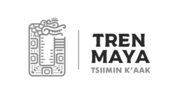 Logotipo de Tren Maya con un diseño de símbolo y el texto 'TREN MAYA TSIIMIN K'AAK'.