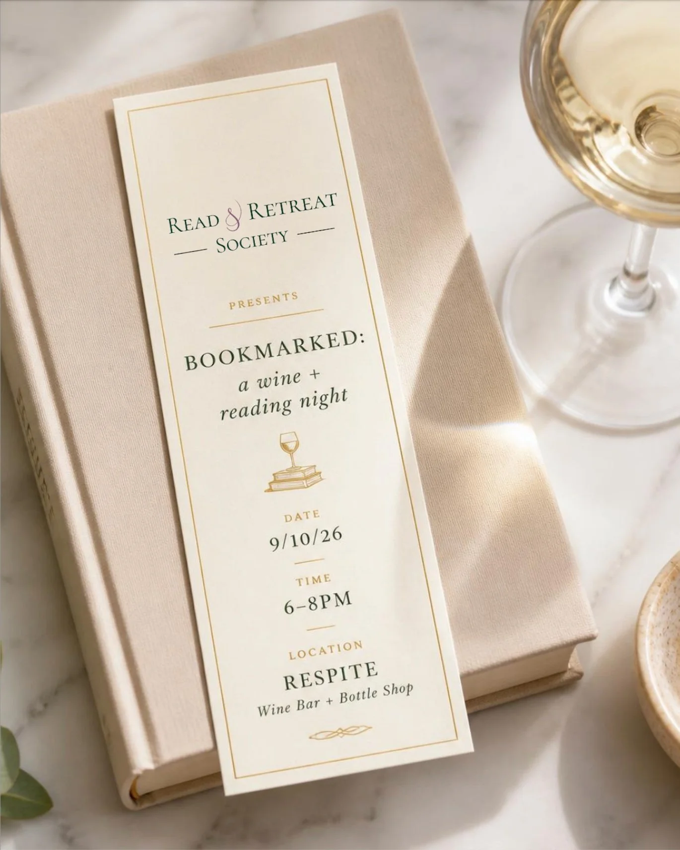 seattle bookworms, come read and drink wine us 🥂

next week, join us at @respiteseattle for a Read &amp; Retreat Society evening: silent reading, good wine, delish nibbles, great company. 

simply bring your book, escape into your story.

Bookmarked