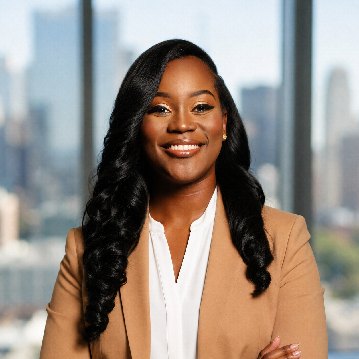 Attorney Ja'Lexis Hardy wearing a beige blazer.