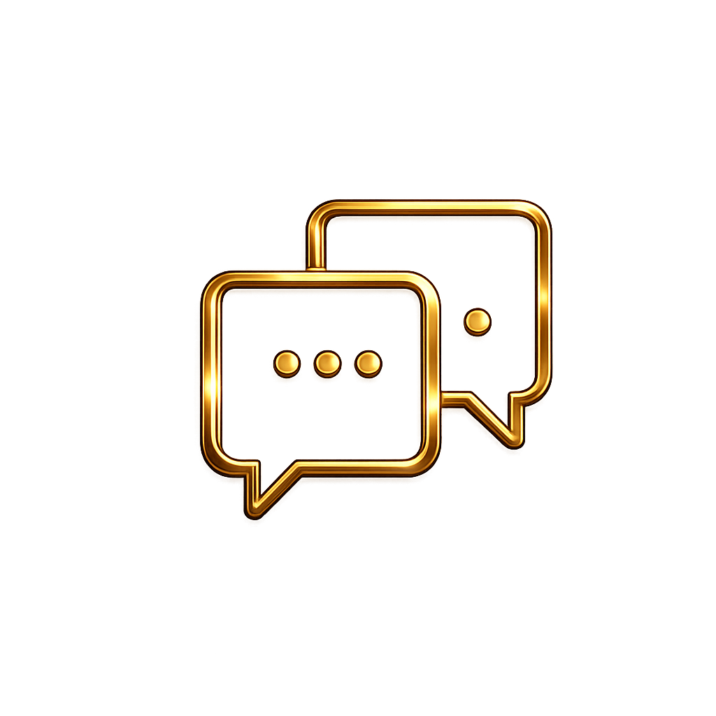 Gold chat icons representing responsive client communication.