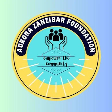 Logo of Aurora Zanzibar Foundation with their motto 'empower the community' and a graphic of people being supported.