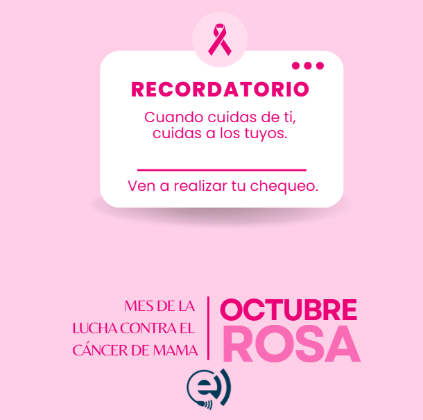 Recordatorio para realizarse un chequeo durante octubre rosa, mes de lucha contra el cáncer de mama.