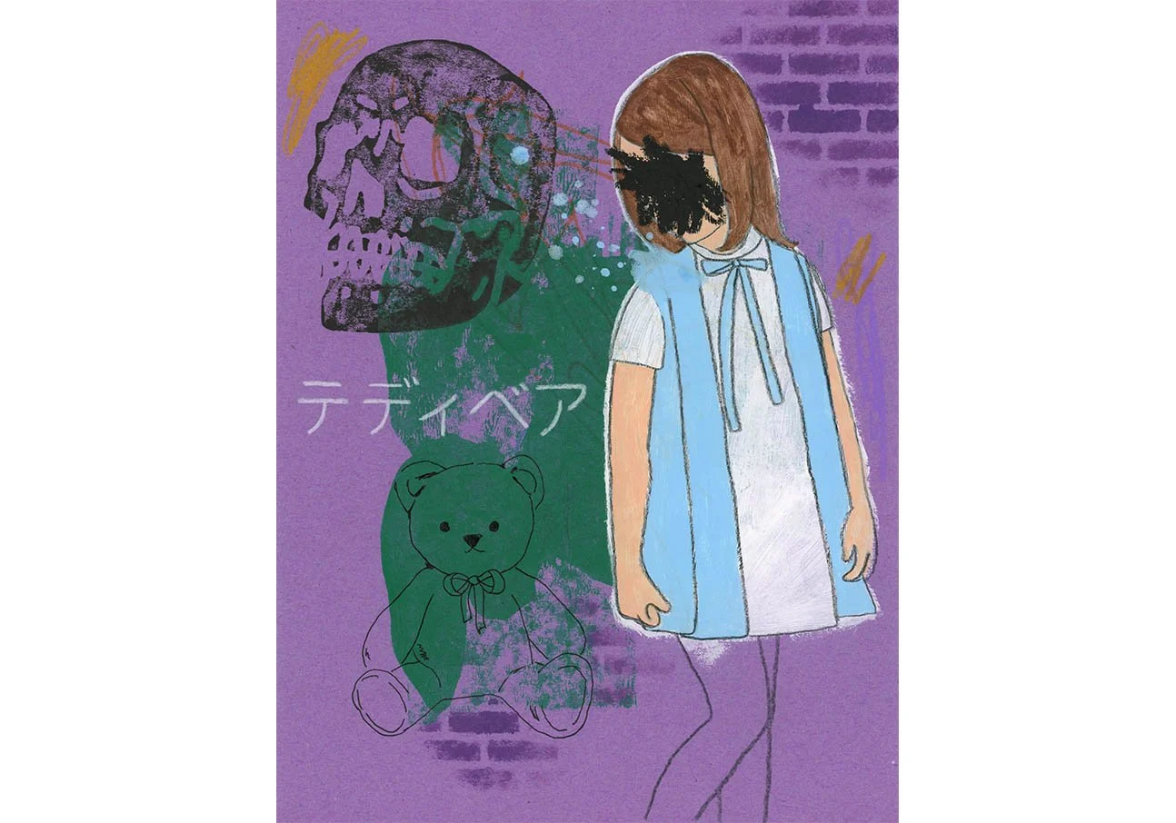 Childhood Girl Blue Purple Cute Teddy Bear Painting Image.jpg