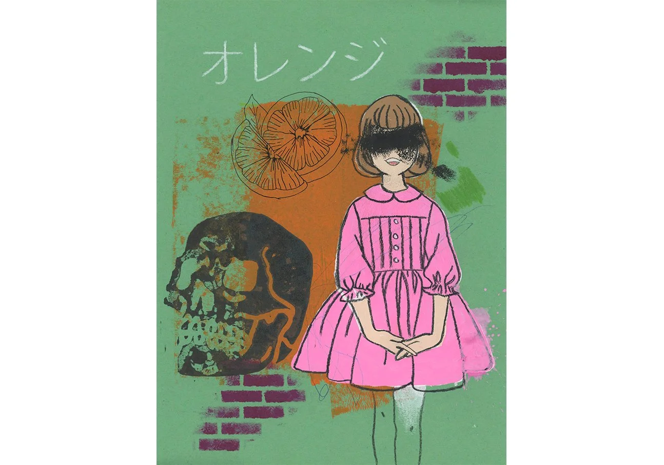 Childhood Little Girl Pink Dress Mixed Media Original Artwork Painting Image.jpg