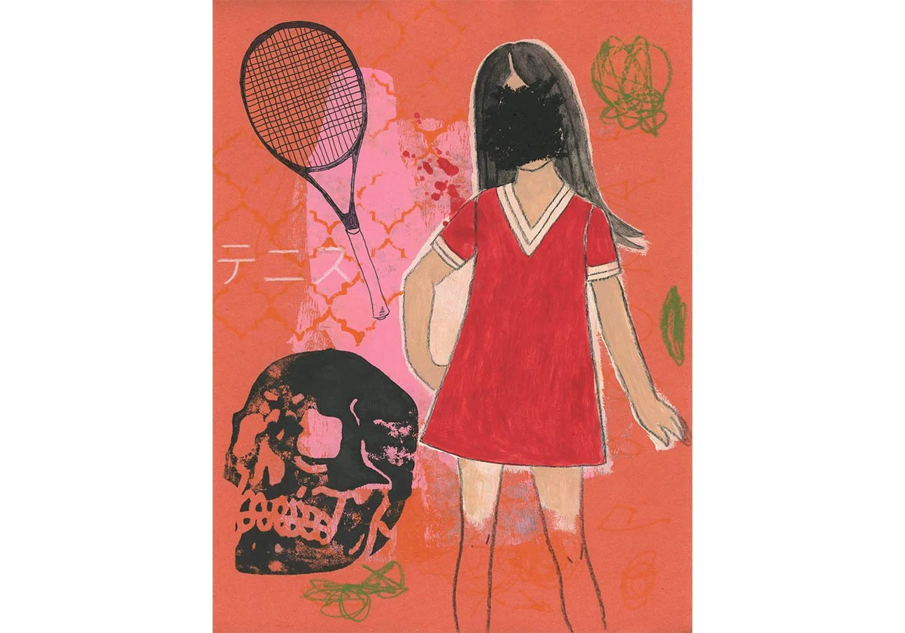 Childhood Girl Red Orange Sports Tennis Artwork Painting.jpg