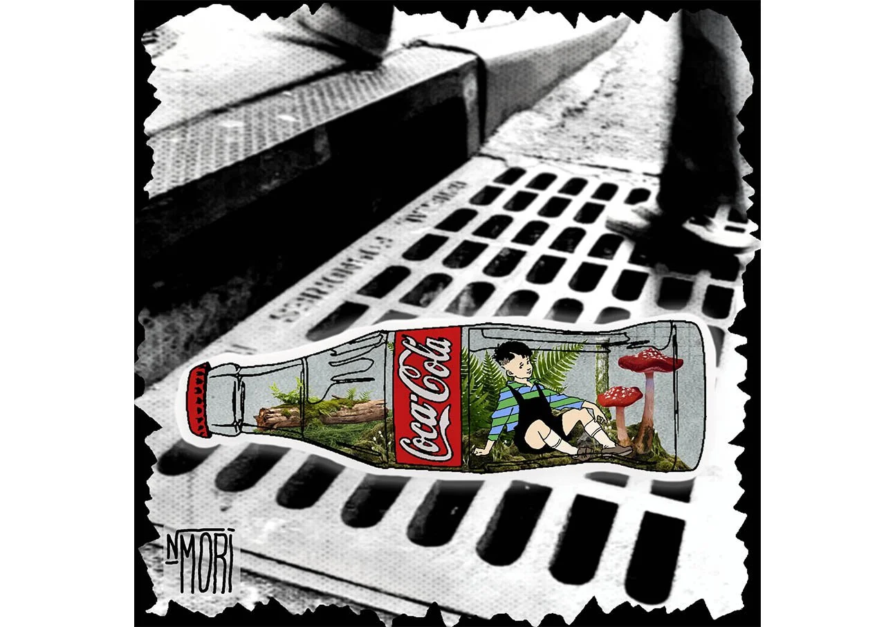 Isolation in a bottle city scape grunge digital collage image.jpg