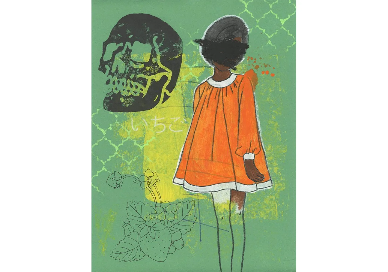 Girlhood Green Orange Skull Strawberry Vintage Illustration Painting.jpg