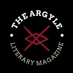 Logo for The Argyle Literary Magazine with a maroon stylized argyle pattern in the center, surrounded by the words 'The Argyle' at the top and 'Literary Magazine' at the bottom in white text.