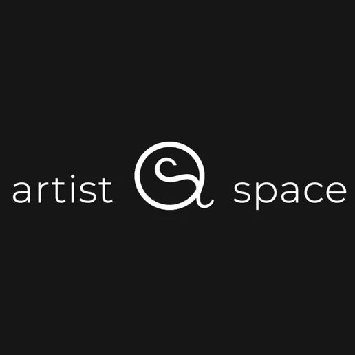 Black background with white text displaying the words 'artist space' and a stylized 'a' and 's' in a circular design.