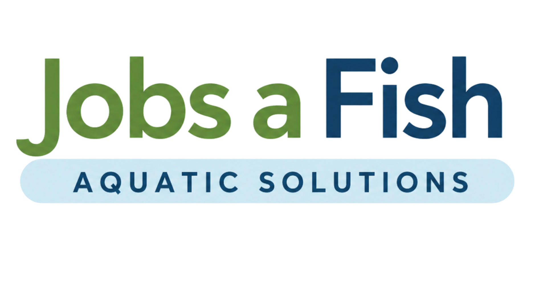 Logo for jobsa Fish Aquatic Solutions, with the company name in green and blue text, and a white subtitle reading 'Aquatic Solutions'.