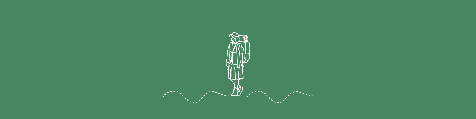 Banner verde con un dibujo de una mochilera.