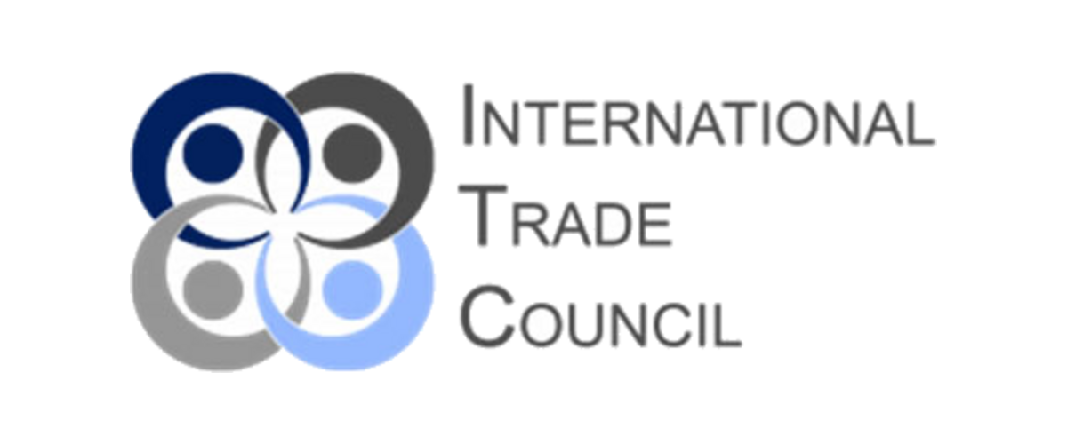 Logo of the International Trade Council consisting of overlapping circles in blue, gray, black, and white, with the organization's name to the right.