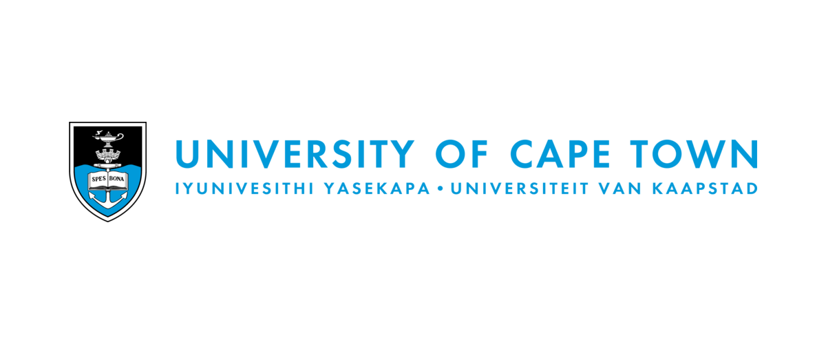Logo of the University of Cape Town featuring a shield with a lion, a book, and a lamp, alongside the university's name in English and South African languages.