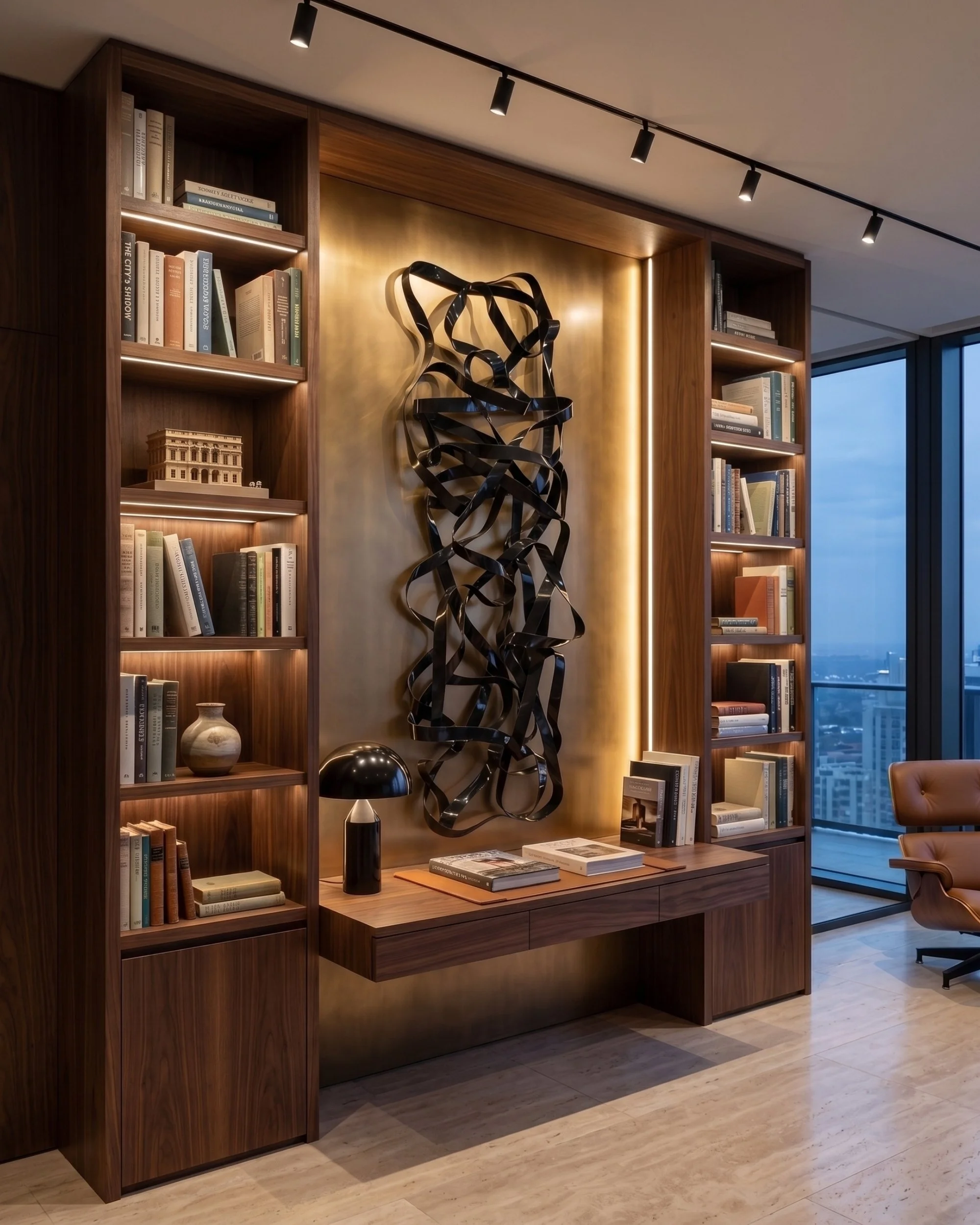 luxury-glossy-black-sculpture-builtin-bookcase-gold-backdrop.jpg