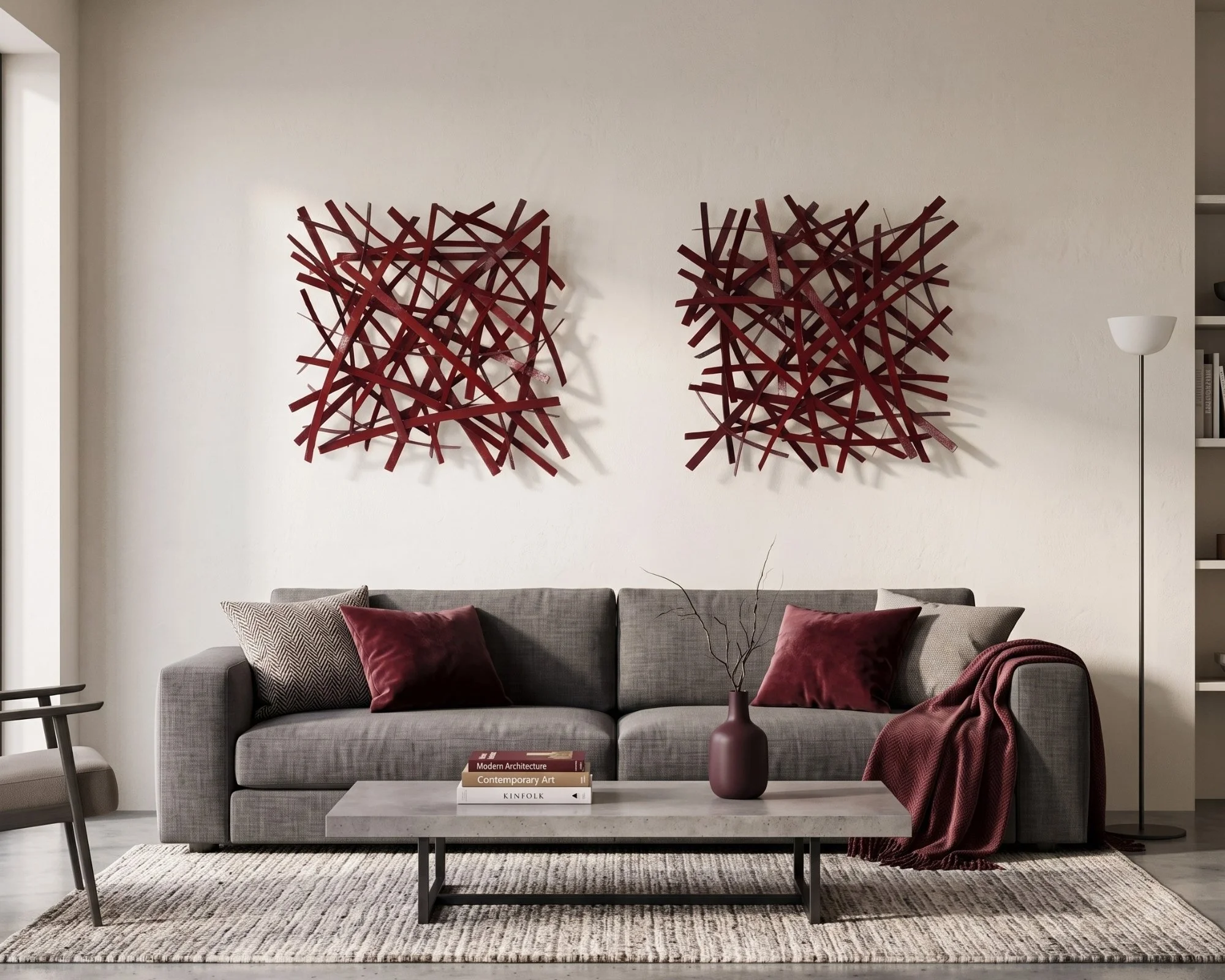 modern-burgundy-metal-art-above-grey-sofa.jpg