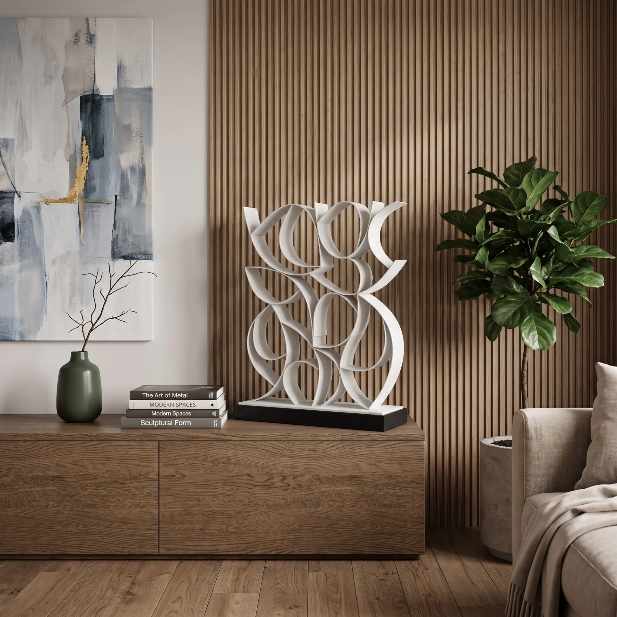 modern-white-statue-wood-slat-wall-living-room.jpg
