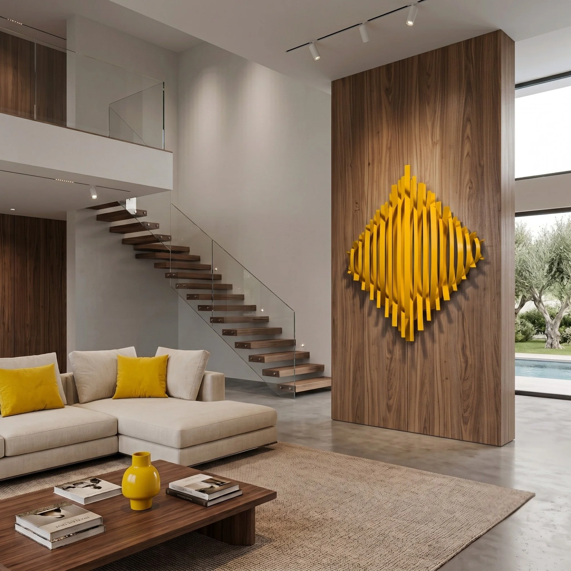 luxury-home-yellow-metal-art-wood-paneled-wall.jpg