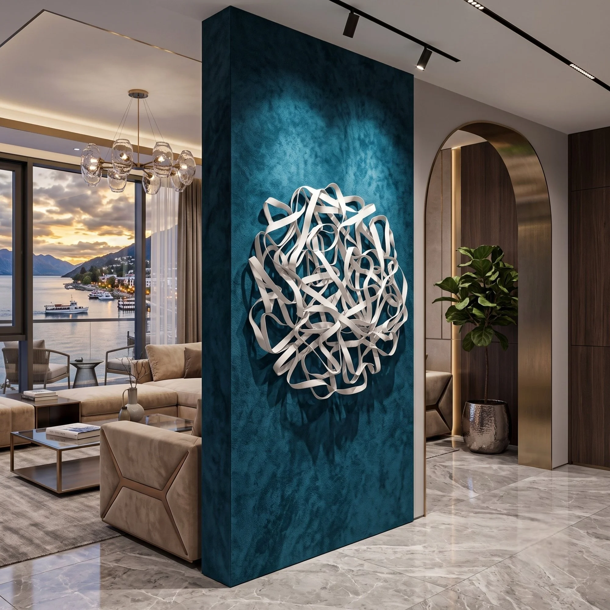 modern-white-sculpture-teal-accent-wall-living-room.jpg