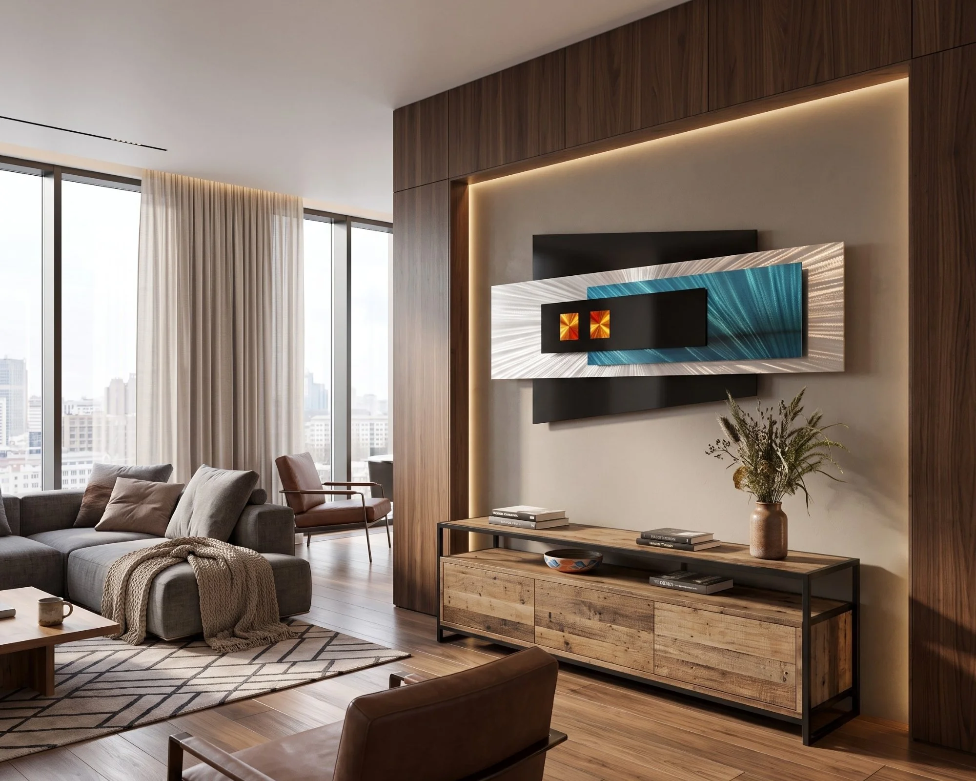 contemporary-metal-wall-decor-wood-living-room.jpg