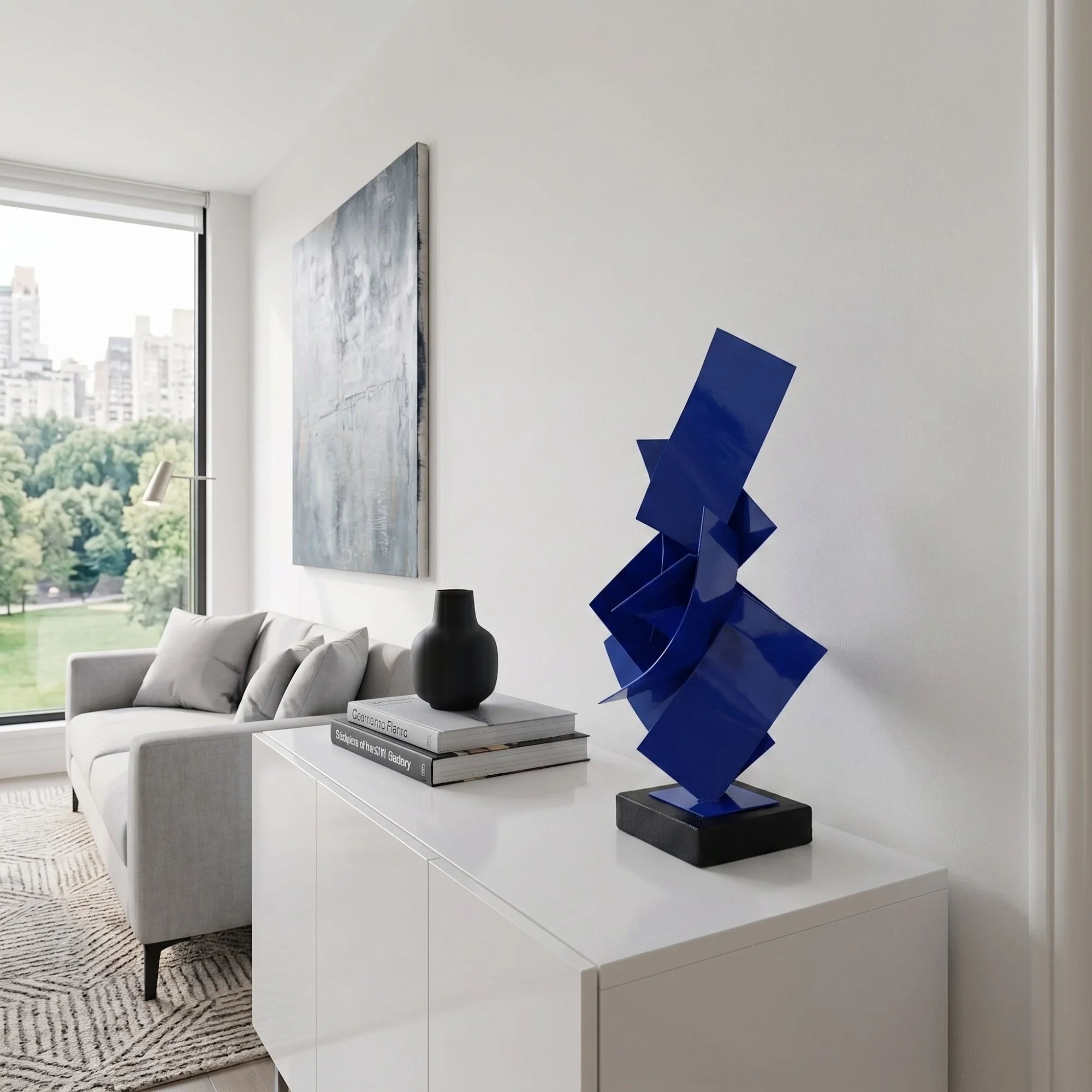 vibrant-blue-metal-art-white-cabinet-living-room.jpg
