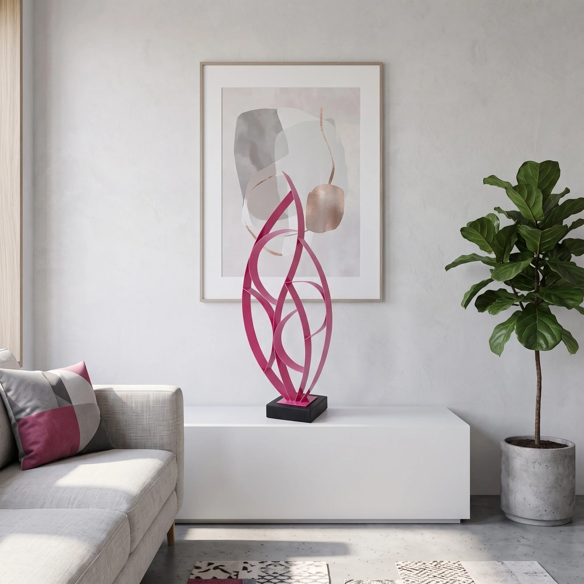 magenta-metal-statue-minimalist-white-console.jpg