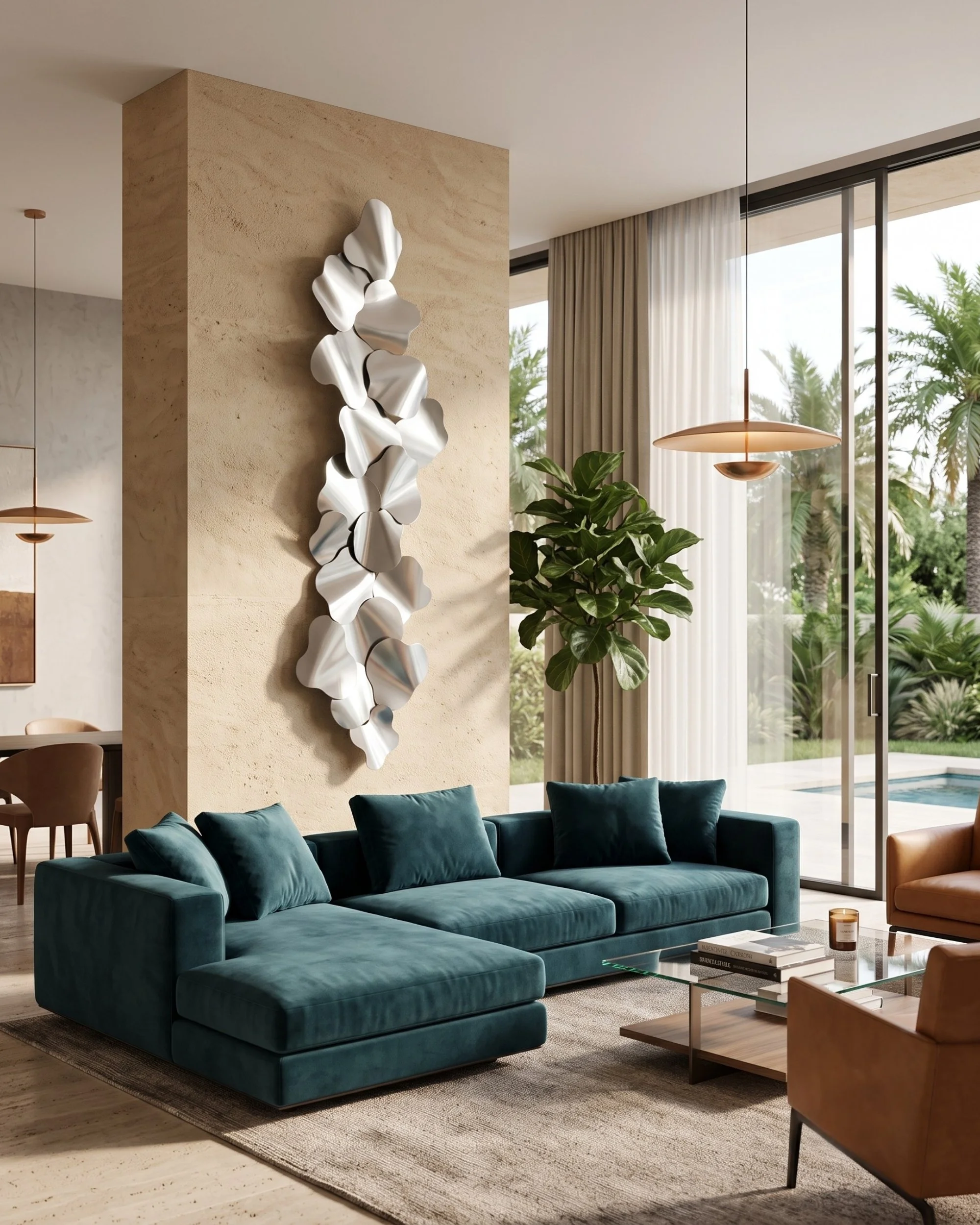 silver-metal-wall-piece-teal-sofa-coastal-living-room.jpg