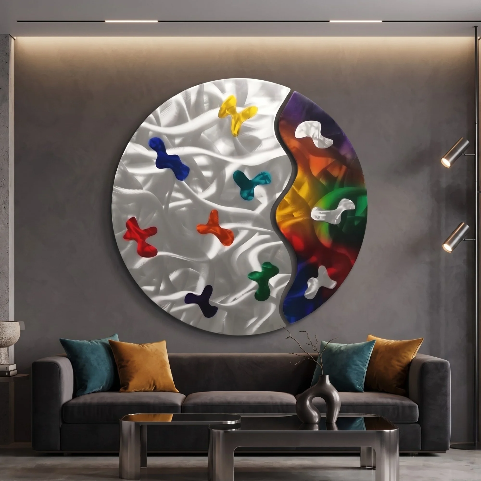 modern-round-metal-artwork-dark-grey-living-room.jpg