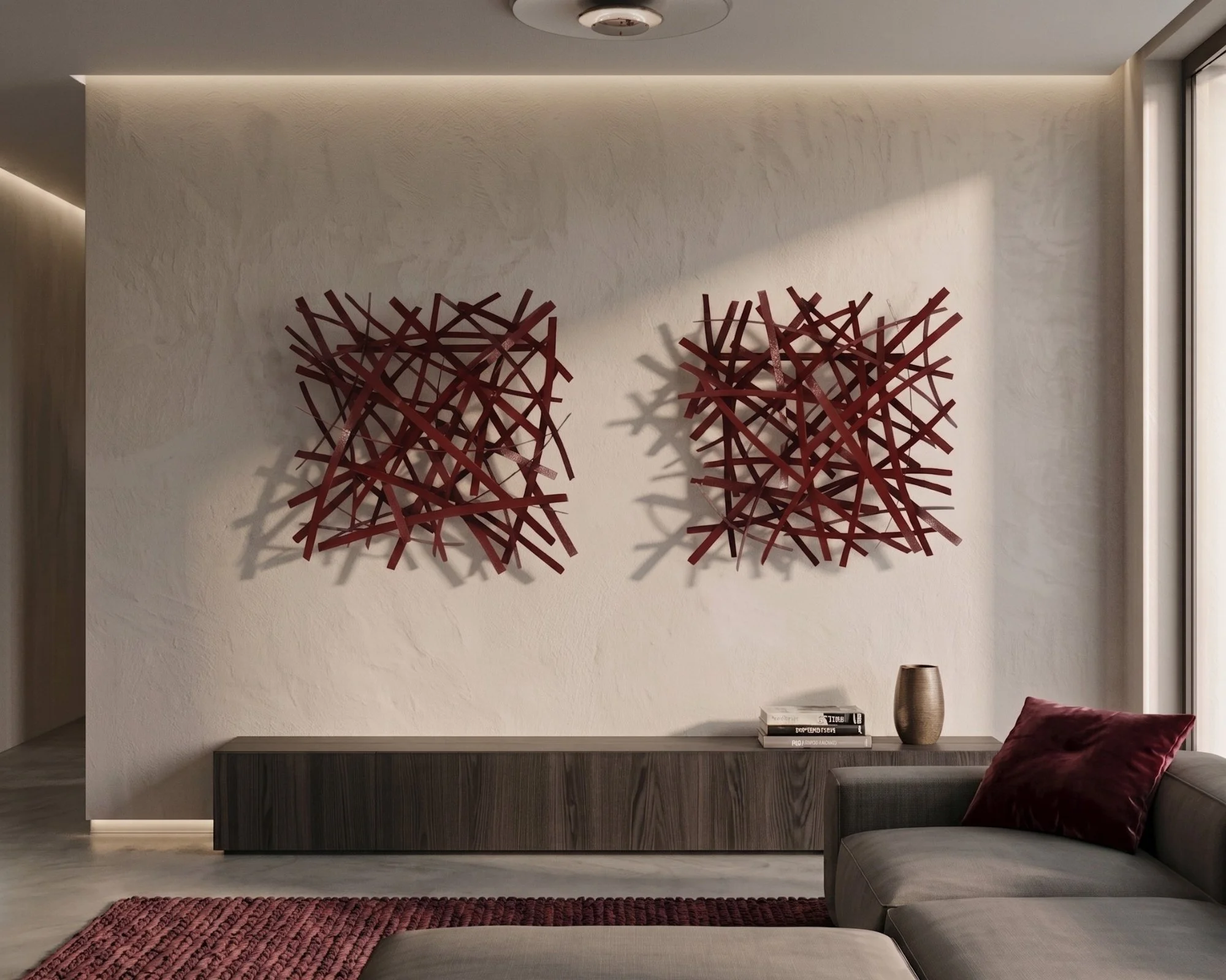 deep-red-crisscross-metal-sculpture-living-room.jpg