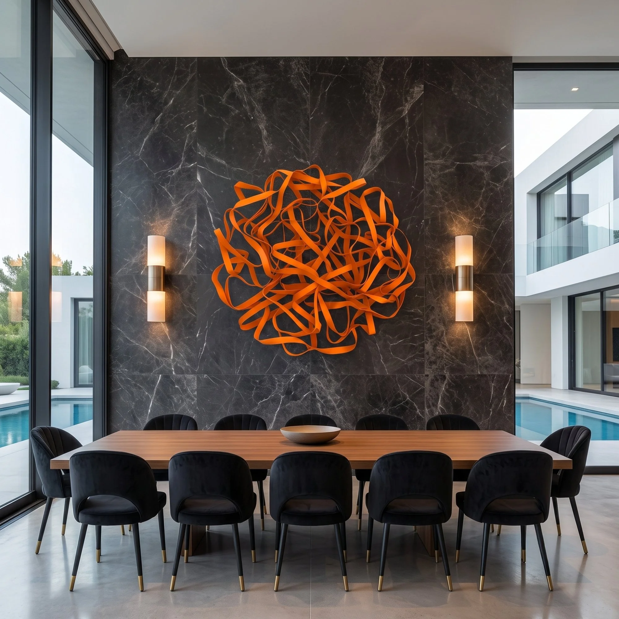 luxury-orange-wall-decor-black-marble-dining-room.jpg