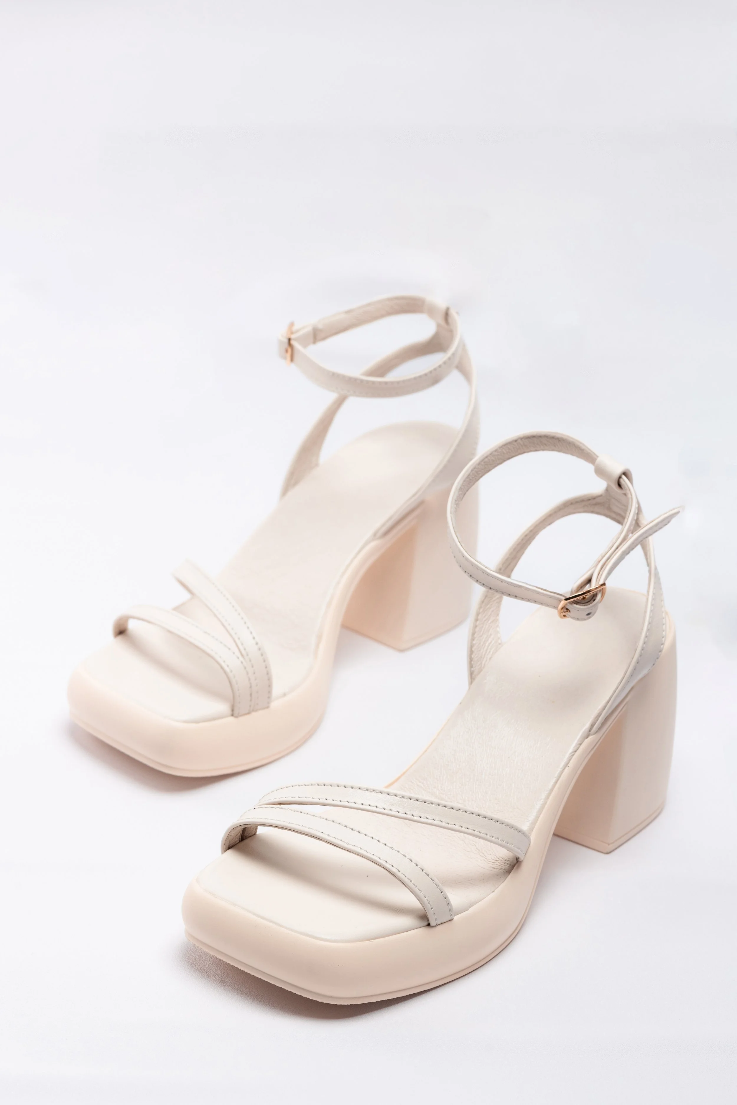 Block Heel Cream Sandals