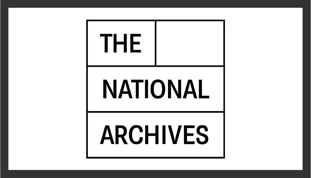 Logo of the National Archives with the words 'The National Archives' displayed in bold black text within a black-bordered square in the center.
