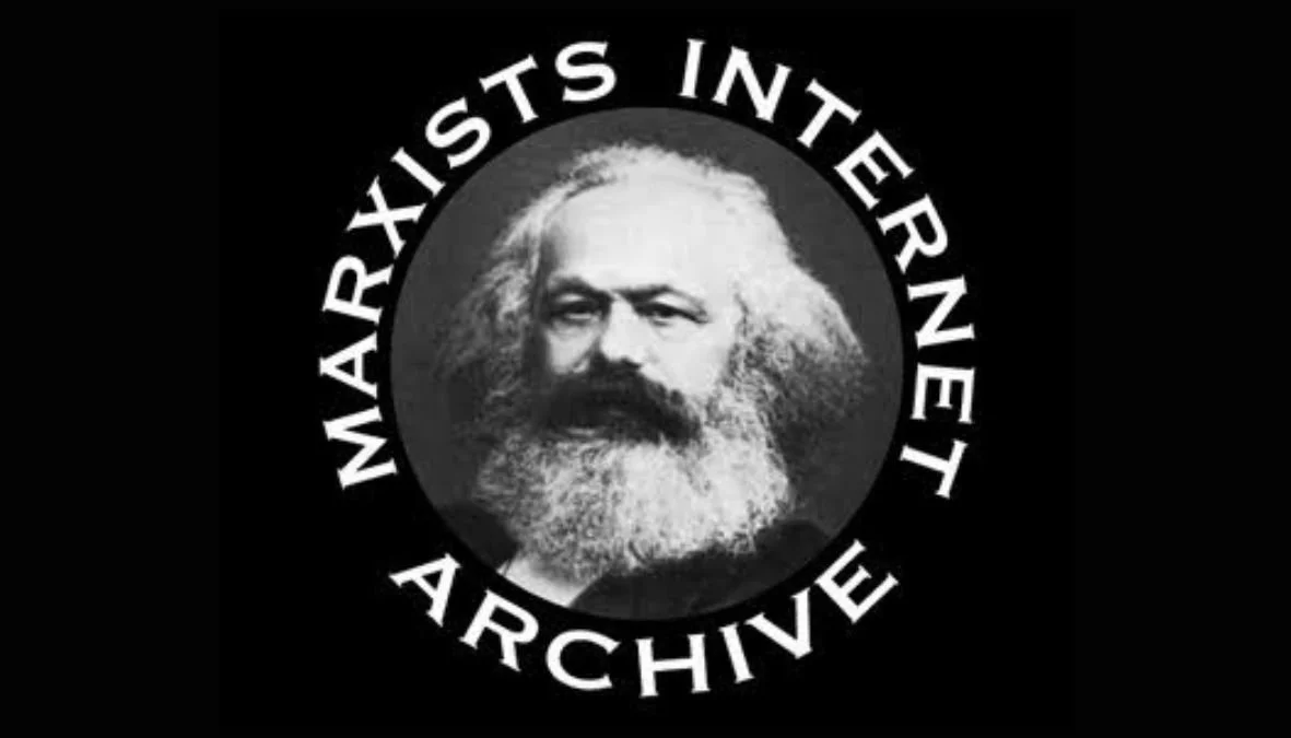 Black and white logo of the Marxists Internet Archive featuring a portrait of Karl Marx with a beard and disheveled hair, encircled by the text 'MARXISTS INTERNET ARCHIVE'.