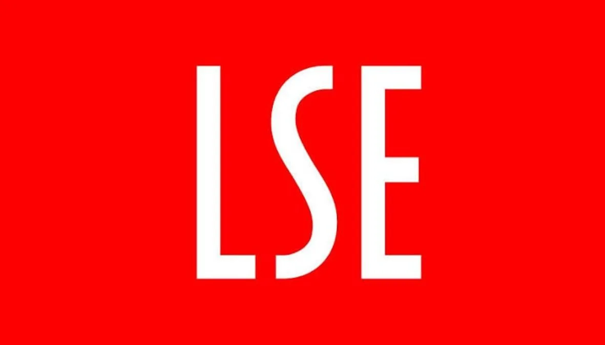 Red background with the word "LSE" in white, stylized letters.