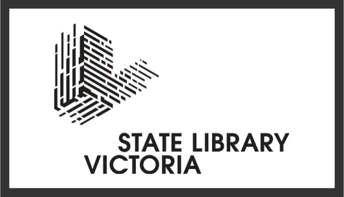 Logo of the State Library Victoria featuring a stylized barcode and the text 'STATE LIBRARY VICTORIA'.