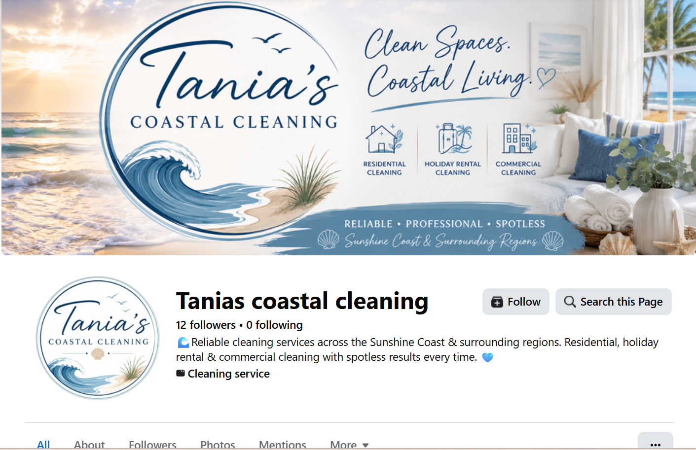 I created and manage Tania’s Coastal Cleaning across Facebook, creating engaging content, promoting their cleaning services and maintaining a consistent and professional online presence.