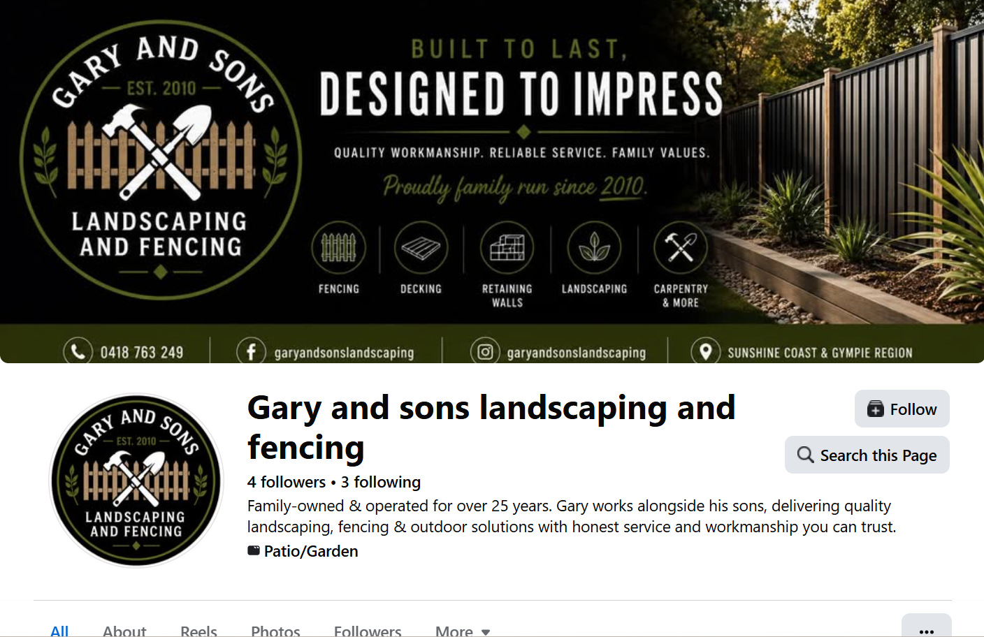 I created and manage Gary & Sons Landscaping & Fencing across Facebook and Instagram, creating engaging content, showcasing completed projects, promoting services and maintaining a consistent brand presence.
