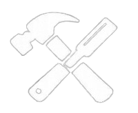 Silhouette of a hammer, wrench, and screwdriver crossed on a black background.
