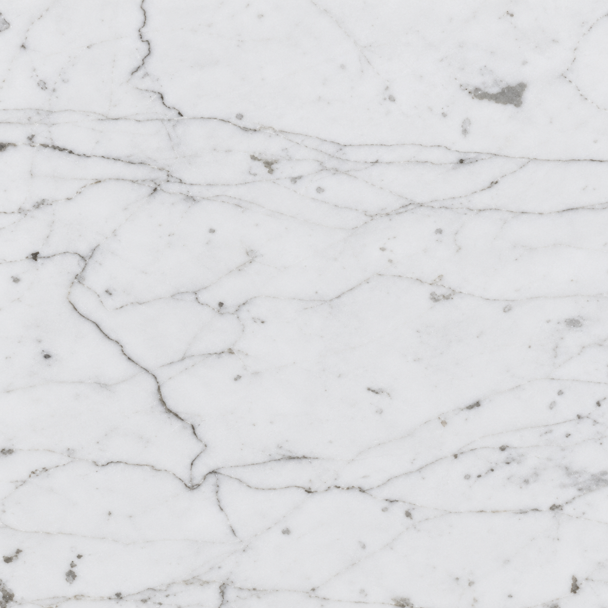 A white marble surface with gray veining and small dark specks.
