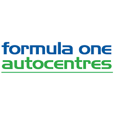 Formula One Autocentres logo with the text in blue and green