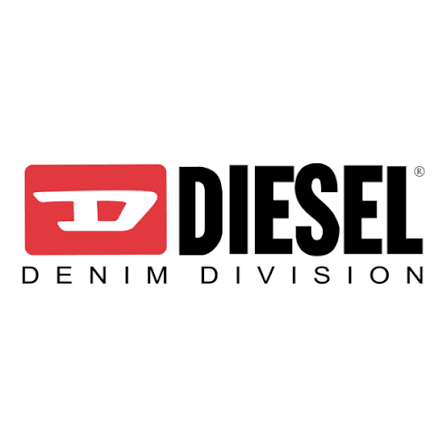 Diesel logo with stylized 'D' in red and the word 'DIESEL' in bold black letters, and 'DENIM DIVISION' below in smaller font.