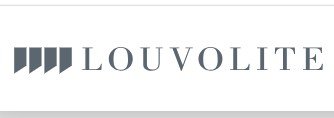 Louvolite logo with five stylized dark gray rectangles and the word 'LOUVOLITE' in uppercase letters.