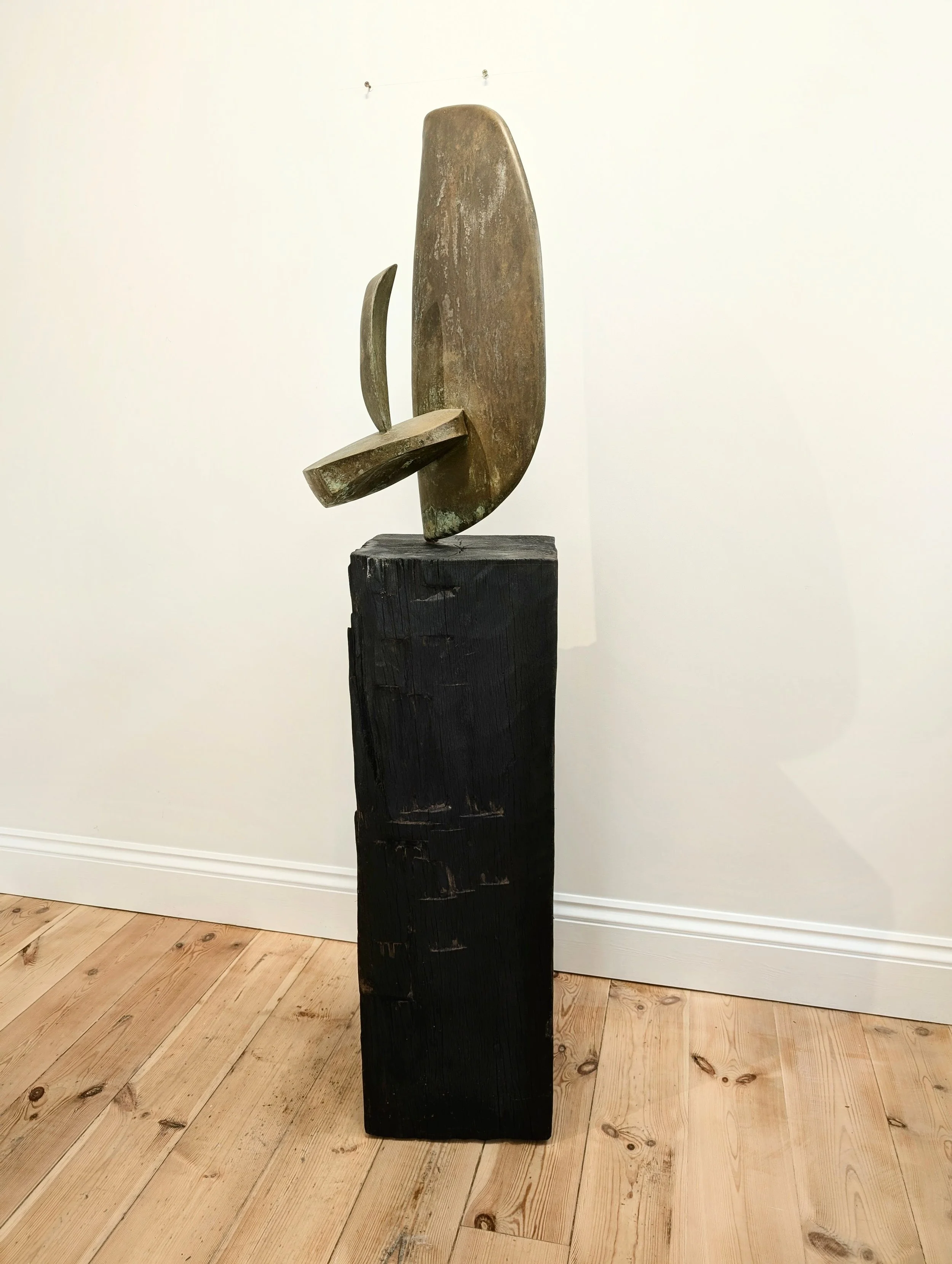 THE SHIP 165cm (H) x 35.5cm x 35.5cm direct bronze sculpture, base made using a reclaimed pillar from Newlyn harbour. 