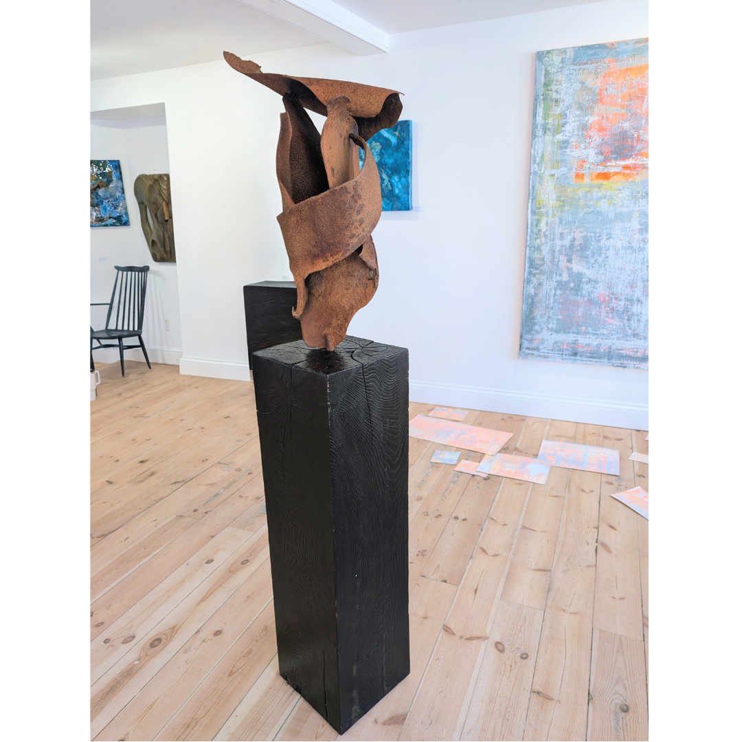 SALT & SCAR 178.5cm x 29cm x 29.5cm Created using salvaged materials from shipwrecks and local mining heritage. Including metal from the RMS Mulheim (German cargo vessel grounded at Sennen in 2003) and the MV Alacrity (wrecked in fog at Portheras Cov