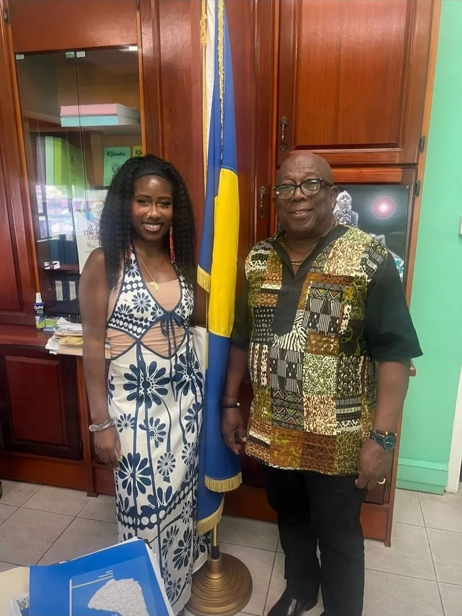 Ife Thompson, Founder of Afro-Creole Languages Week, meeting with The Hon. Trevor A. Prescod, M.P., Barbados' Minister with responsibility for Pan-African Affairs and Heritage, following the Minister's official endorsement of Afro-Creole Languages We
