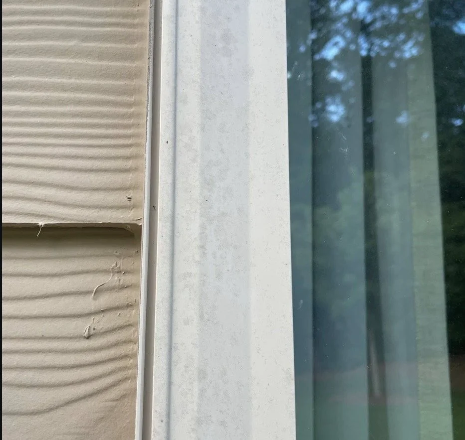 Mildew is hard to see from far away but it builds up quick especially in the shade.  We can spray away all the gunk.