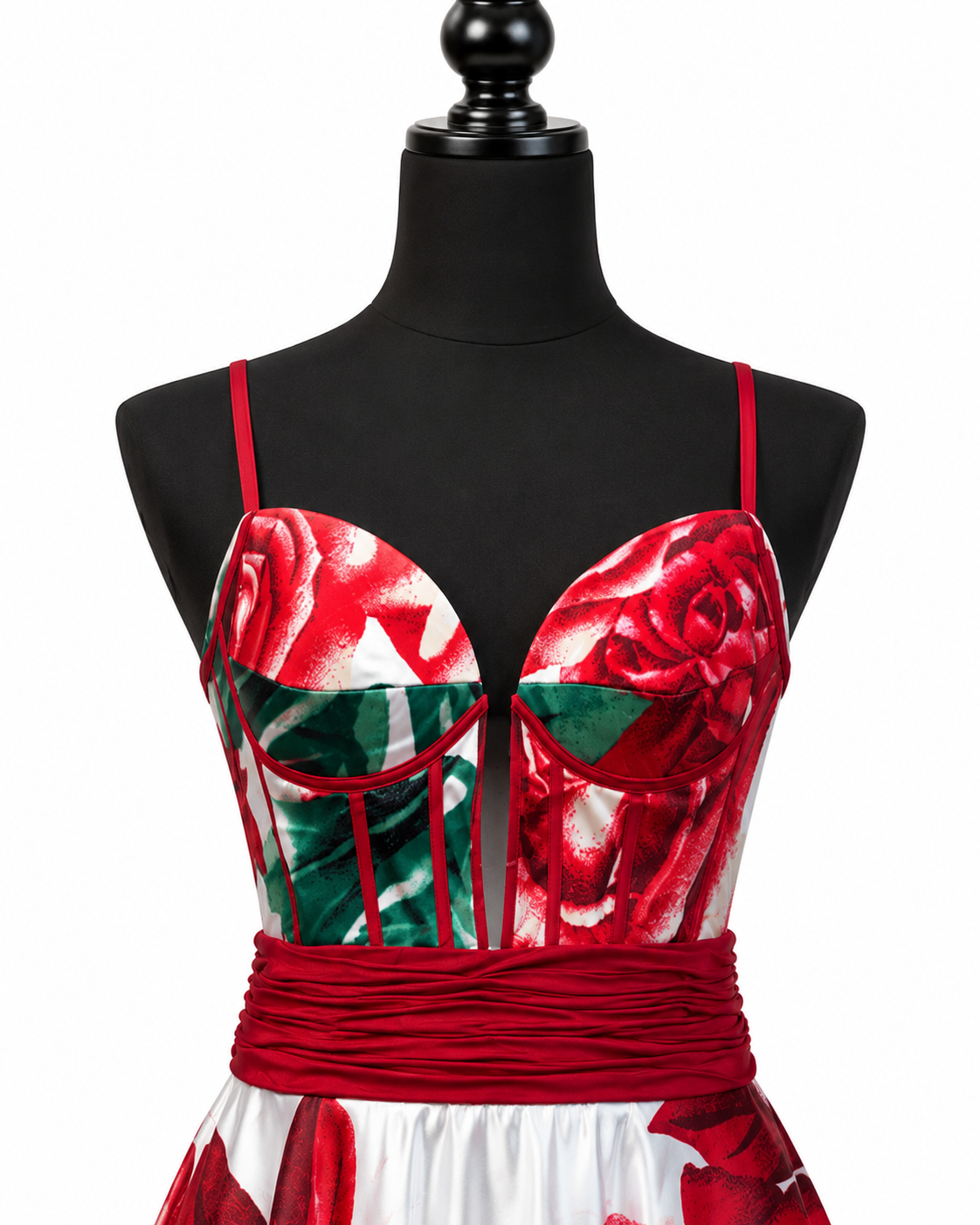 Red Rose Print Corset Mini Dress